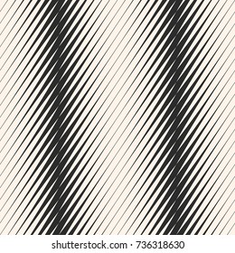 Vector diagonal halftone stripes seamless pattern, slanted lines with different thickness. Geometric monochrome texture with gradient transition effect. Creative abstract black and white background