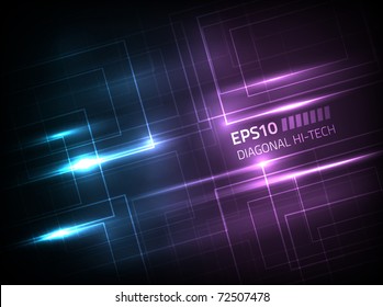 Vector diagonal hi-tech concept against dark background, colored in shades of blue and violet