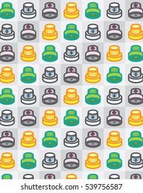 Vector diagonal pattern consisting of colored stylized caps.