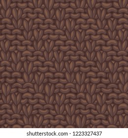 Vector Diagonal Rib Stitch Pattern. Hand-drawn brown cotton cloth boundless background. High detailed jersey hand-knitted fabric material.