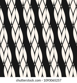 Vector diagonal ropes seamless pattern. Black and white geometric nautical texture. Simple abstract monochrome background. Repeat design for decoration, textile, fabric, furniture, carpet, cloth, web