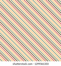 Vector diagonal seamless striped pattern - retro minimalistic design. Colorful linear background.