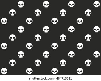 Vector diagonal skulls seamless pattern. Black and white texture making lines. Simple cartoon graphic dead head design. 