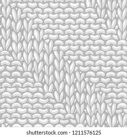 Vector Diagonal Spiral Rib Stitch Pattern. Hand-drawn jersey cloth boundless background. High detailed woolen hand-knitted fabric material.
