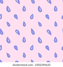 Vector diagonal spotted seamless pattern with drops or petals. Repeating background with blue simple elements in hand drawn style.