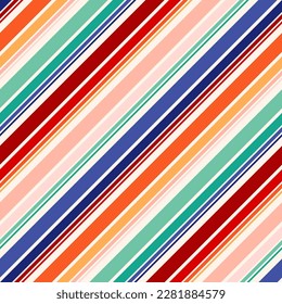 Vector diagonal stripes pattern. Simple seamless background with thin and thick colorful straight lines. Stylish abstract geometric striped texture with color lines on white backdrop. Repeat design
