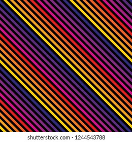 Vector diagonal stripes seamless pattern in bright rainbow colors. Retro 1980-1990’s fashion style background. Repeat colorful lines texture. Abstract geometric design. Funky style striped pattern