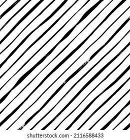 Vector diagonal thin brush strokes. Seamless pattern with black doodle oblique lines. Ink wavy stripes. Old style vintage design. Hand drawn diagonal thin stripes. Black paint texture