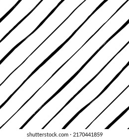 Vector diagonal thin brush strokes. Seamless pattern with black doodle oblique lines. Ink wavy stripes. Old style vintage design. Hand drawn diagonal thin stripes. Black paint texture