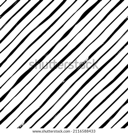 Vector diagonal thin brush strokes. Seamless pattern with black doodle oblique lines. Ink wavy stripes. Old style vintage design. Hand drawn diagonal thin stripes. Black paint texture Stockfoto © 