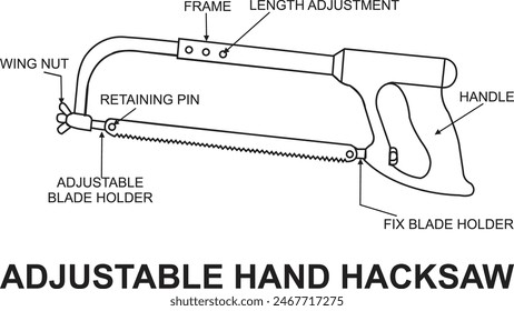 Vector Diagram of Adjustable Hand Hacksaw