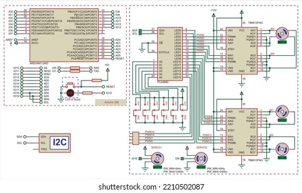 Vector diagram of an electronic device on the Arduino uno.
Connecting external devices to the Arduino board.
Electronic circuit board.