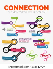 Vector diagram elements set of connection concept icons with plastic paper style stickers for text. Internet or web banner layout