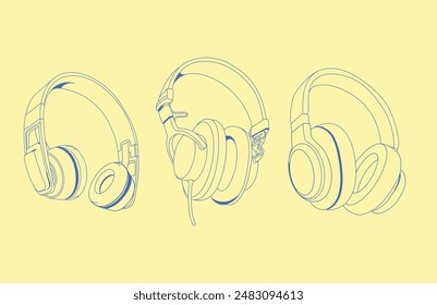 Vector diagram of headphones on a light background. Technical aesthetics and modern design. The isometric style adds dimension to the image, creating a unique visual effect that attracts attention.