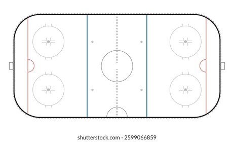 Vector diagram of a hockey field, top view, with markings and zones. Suitable for sports publications, infographics and design projects.