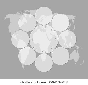 Vector diagram infographic process on 8 parts, options or processes. Template time line for diagram, graph, presentation and chart. Eight steps glass circle jigsaw for business, flow concept