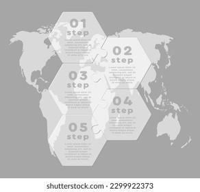 Proceso de infografía de diagrama de vectores en 5 partes, opciones o procesos. Línea de tiempo de plantilla para el diagrama, gráfico, presentación y gráfico. Visera hexagonal de vidrio de cinco escalones para el negocio, concepto de flujo
