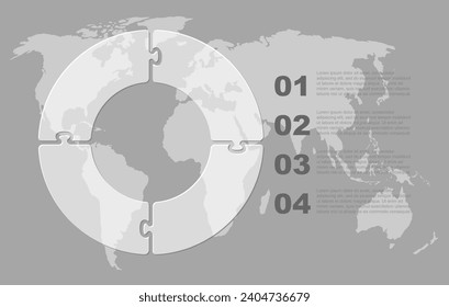 Vector diagram infographic process on 4 parts, options or processes. Template time line for diagram, graph, presentation and chart. Four steps glass part circle jigsaw for business, flow concept