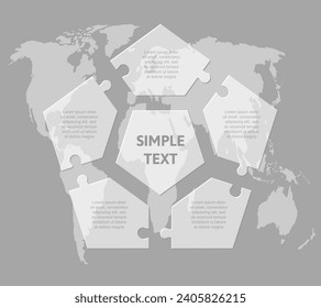 Proceso de infografía de diagrama de vectores en 5 partes, opciones o procesos. Línea de tiempo de plantilla para el diagrama, gráfico, presentación y gráfico. Cinco escalones parte de vidrio hexagonal jigsaw para negocios, concepto de flujo