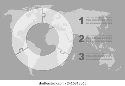 Proceso de infografía de diagrama de vectores en 3 partes, opciones o procesos. Línea de tiempo de plantilla para el diagrama, gráfico, presentación y gráfico. Tres escalones de vidrio círculo rompecabezas para negocios, concepto de flujo