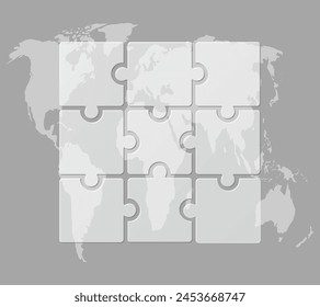 Vector diagram infographic process on 9 parts, options or processes. Template time line for diagram, graph, presentation and chart. Nine steps glass part square jigsaw for business, flow concept