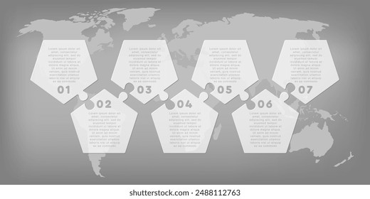 Vector diagram infographic process on 7 parts, options or processes. Template time line for diagram, graph, presentation and chart. Seven steps glass part pentagon jigsaw for business, flow concept