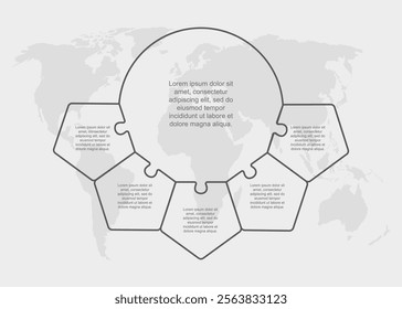 Vector diagram infographic process on 5 parts, options or processes. Template time line for diagram, graph, presentation and chart. Five steps glass part pentagon jigsaw for business, flow concept