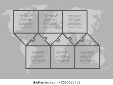 Vector diagram infographic process on 6 parts, options or processes. Template timeline for graph, presentation and chart. Six steps part square triangle puzzle pieces for business, flow concept