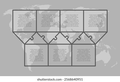 Vector diagram infographic process on 7 parts, options or processes. Template timeline for graph, presentation and chart. Seven steps part square triangle puzzle pieces for business, flow concept