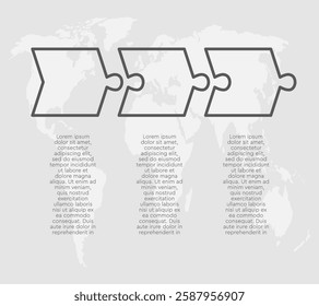 Vector diagram infographic process on 3 parts, options or processes. Template timeline for graph, presentation and chart. Three steps transparent part arrow puzzle pieces for business, flow concept