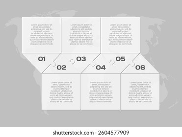 Vector diagram infographic process on 6 parts, options or processes. Template timeline for graph, presentation and chart. Six steps part square triangle puzzle pieces for business, flow concept