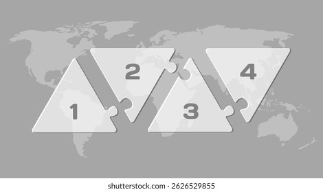 Vector diagram infographic process on 4 parts, options or processes. Template time line for diagram, graph, presentation chart. Four steps transparent part triangle jigsaw for business, flow concept