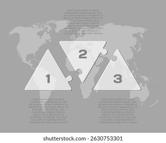 Vector diagram infographic process on 3 parts, options, processes. Template time line for diagram, graph, presentation, chart. Three steps transparent part triangle jigsaw for business, flow concept