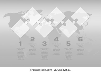 Proceso de infografía de diagrama de Vector en 6 partes, opciones o procesos. Cronología de la Plantilla para el gráfico, la presentación y el gráfico. Seis pasos piezas transparentes del rompecabezas de la pieza para el negocio, concepto del flujo