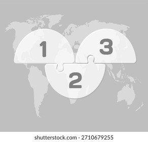 Vector diagram infographic process on 3 parts, options or processes. Template timeline for graph, presentation and chart. Three steps transparent part puzzle pieces for business, flow concept