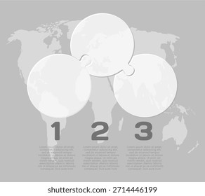 Vector diagram infographic process on 3 parts, options or processes. Template timeline for graph, presentation and chart. Three steps transparent part circle puzzle pieces for business, flow concept