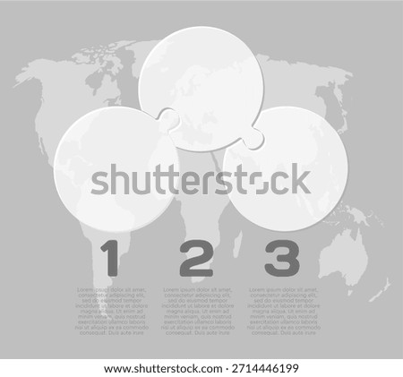 Vector diagram infographic process on 3 parts, options or processes. Template timeline for graph, presentation and chart. Three steps transparent part circle puzzle pieces for business, flow concept