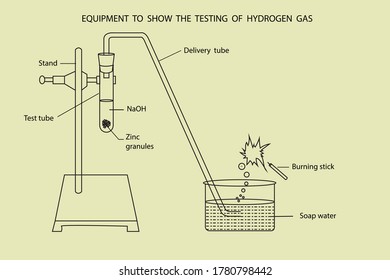 vector diagram to show the equipment to test the hydrogen  gas