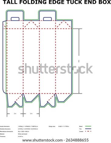 Vector diagram of a tall folding edge tuck end box die cut design template