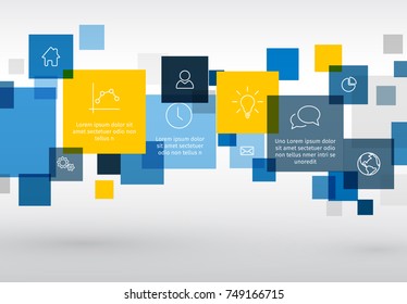 Vector diagram with various descriptive squares - infographic template - blue and yellow version