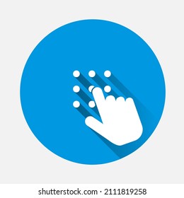 Vector dial and login icon on blue background. Flat image with long shadow.