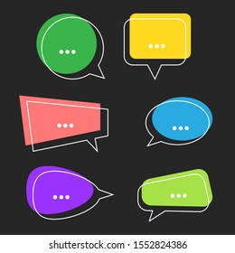 Vector dialog box bubble set isolated on black background. Colorful quotes frames and remark. Callouts template collection. 