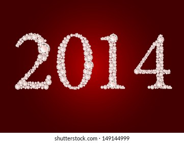 Texto de diamante vectorial 2014 sobre fondo rojo 