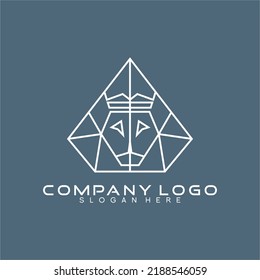 Vector diamond design logo with lion head and crown concept.