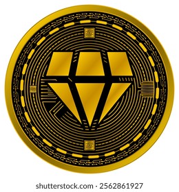 Vector of Diamond Digital Currency in gold and black colors on a white background.