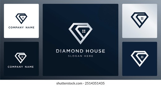 Vector del logotipo de la casa del diamante y de la Plantilla del diseño del icono, se puede utilizar en diversos medios fácilmente, editable