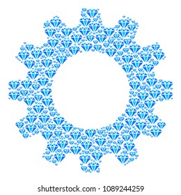 Vector diamond icons are grouped into gear mosaic. Development design concept constructed with diamond items.