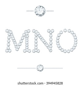 vector diamond  jewelry letters m n o with gemstones isolated on white 