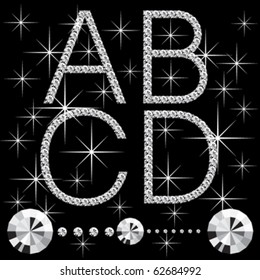 letras de diamante vectorial con gemas aisladas en negro