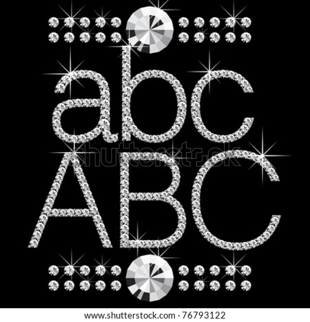 vector diamond letters with gemstones isolated on black